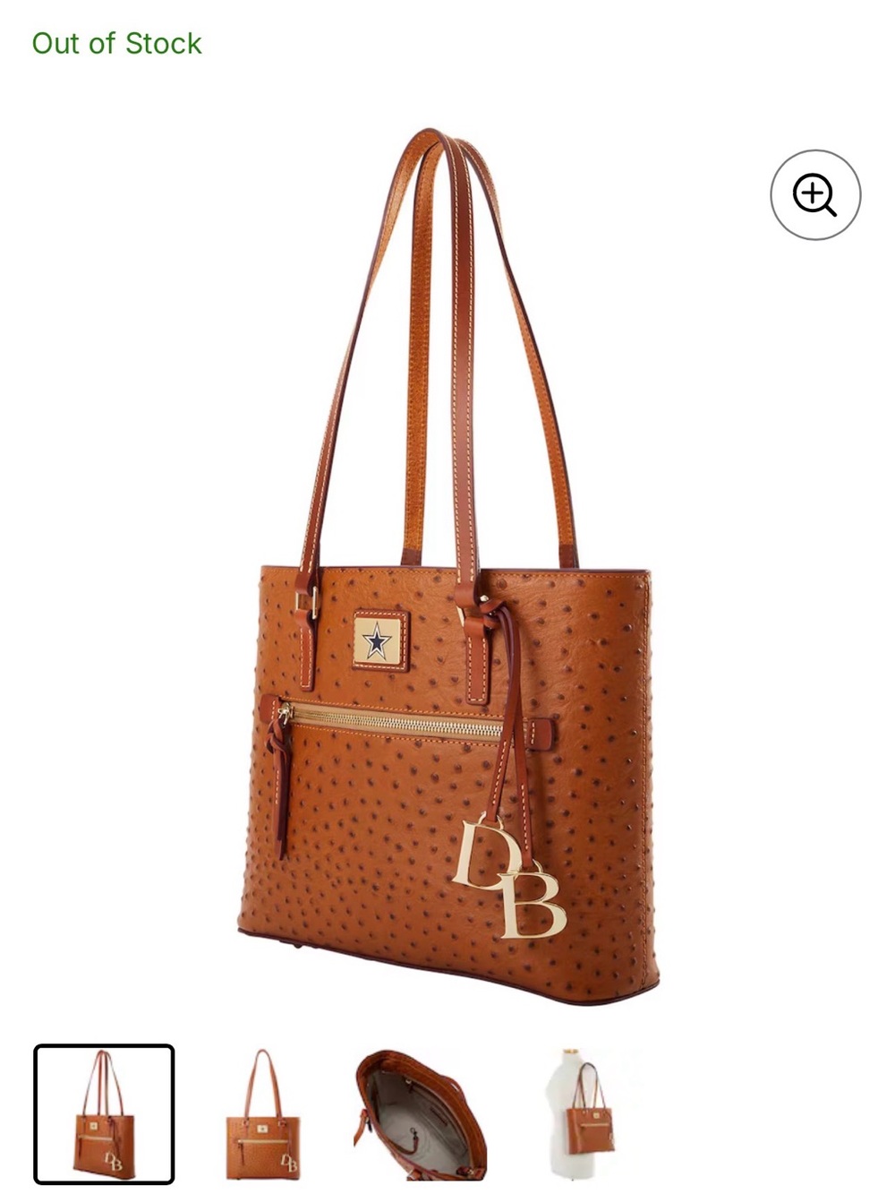 Dooney & Bourke Cognac Ostrich-Embossed Leather Tote with DB Charm